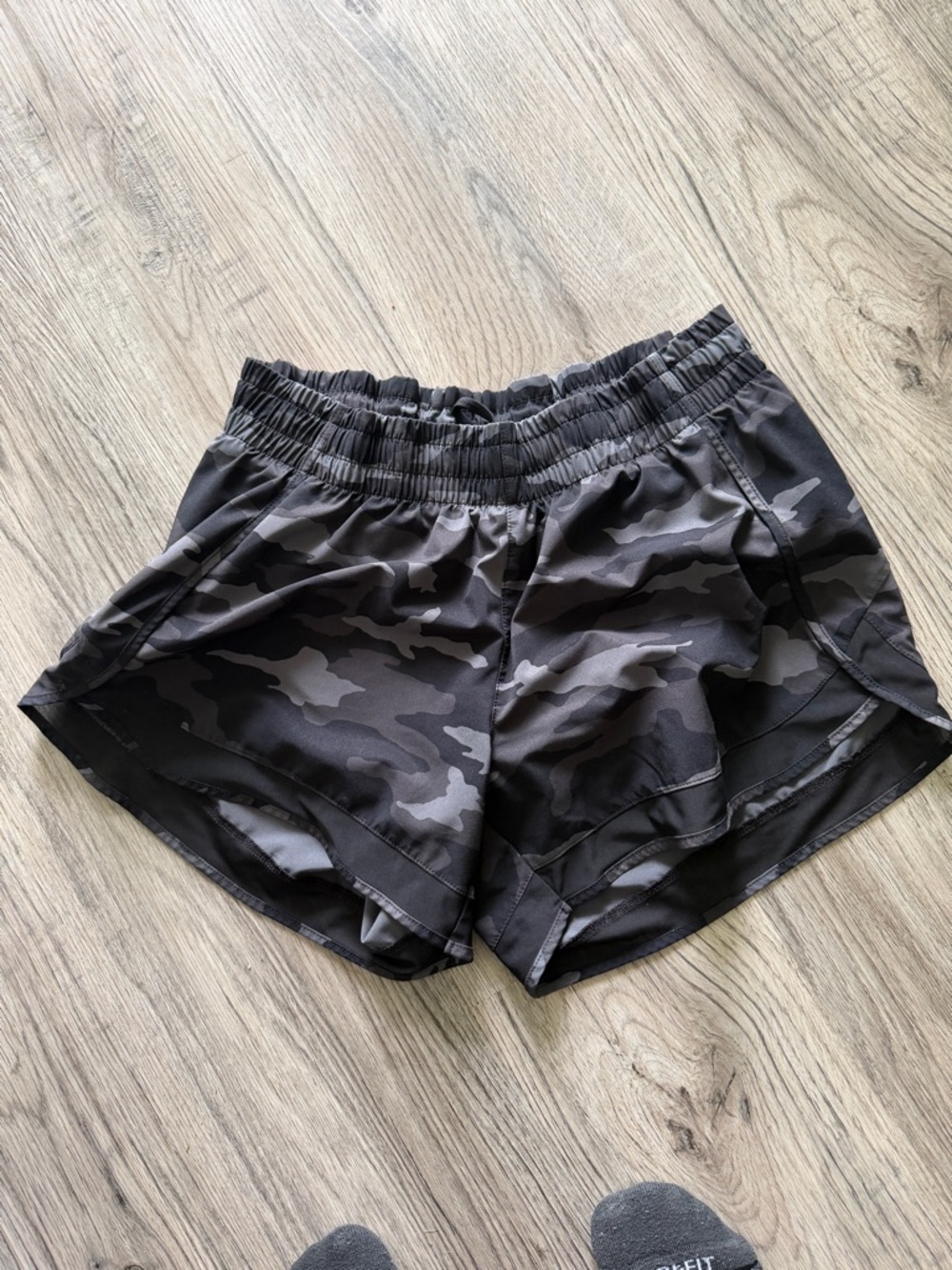 Athleta Black & Gray Camo Run Shorts